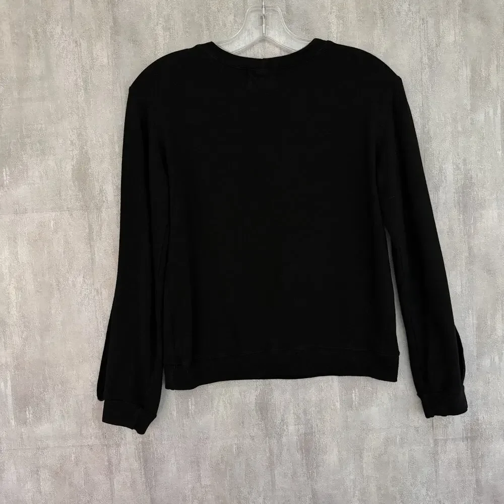 Monrow Sweatshirt Women XS Open Sleeve Pullover Black USA Soft Stretch Crew Neck